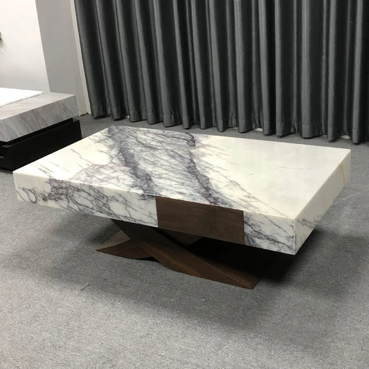 The Frost Blossom: Xiangxuemai Marble X-Base Coffee Table