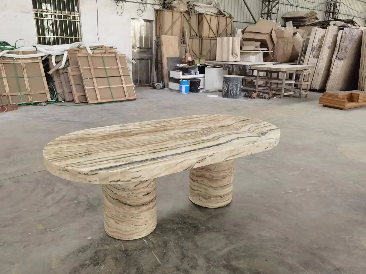 The Cypriot Monolith: Architectural Oval Natural Marble Dining Table