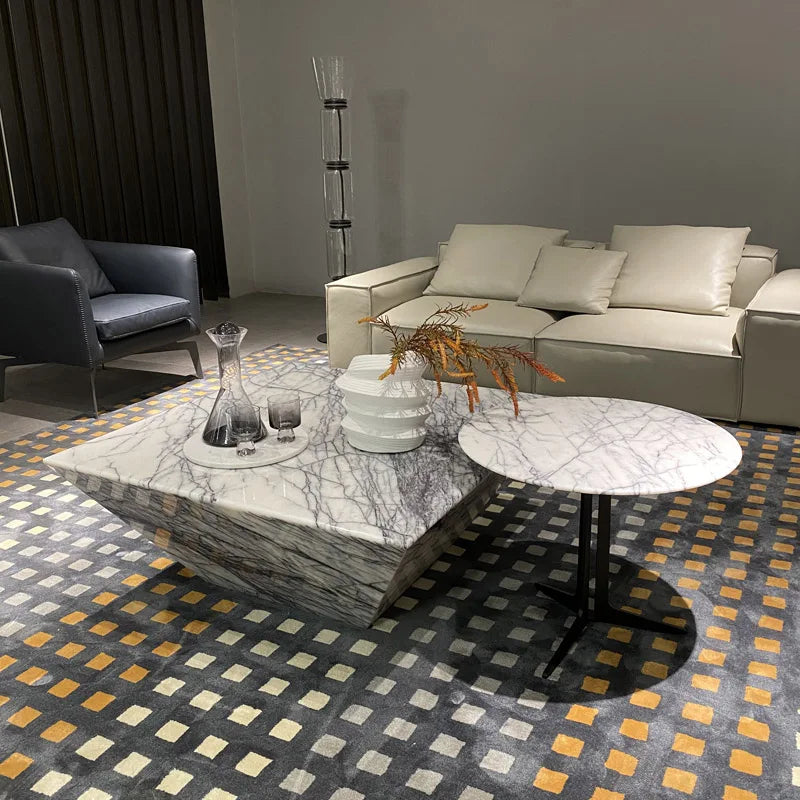 The Frost Blossom: Natural Xiangxuemai Marble Square Coffee Table