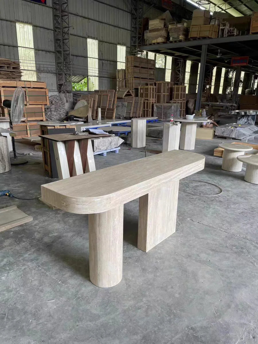 The Asymmetric Monolith: Architectural Travertine Console Table