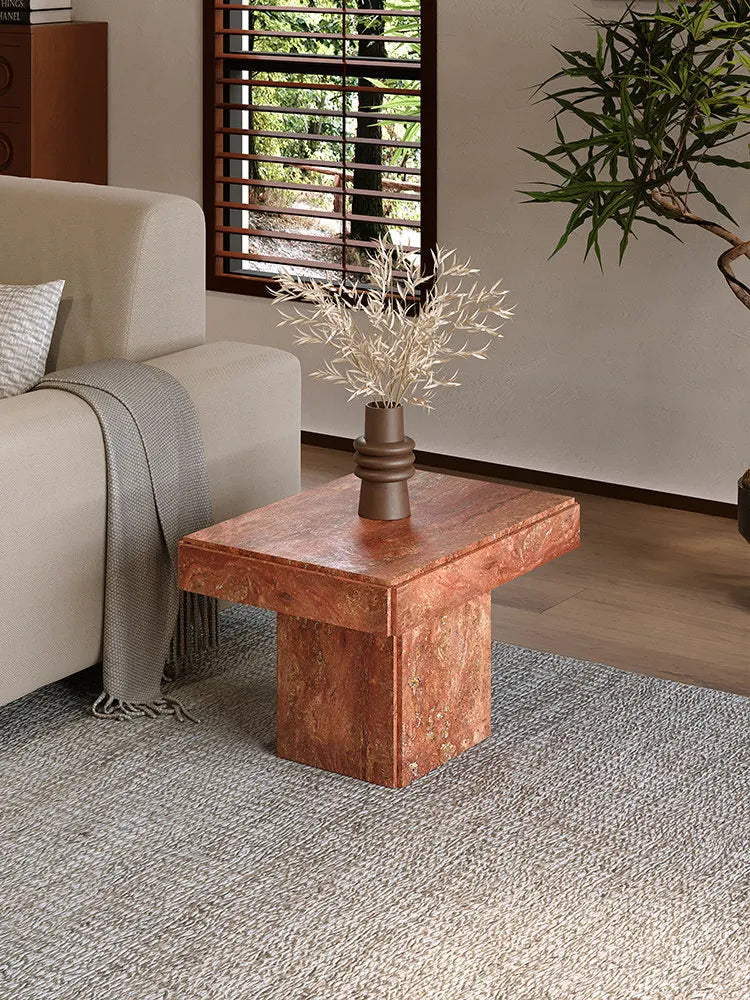 Classic Plinth Red Travertine Coffee Table - Monolithic Nesting Block