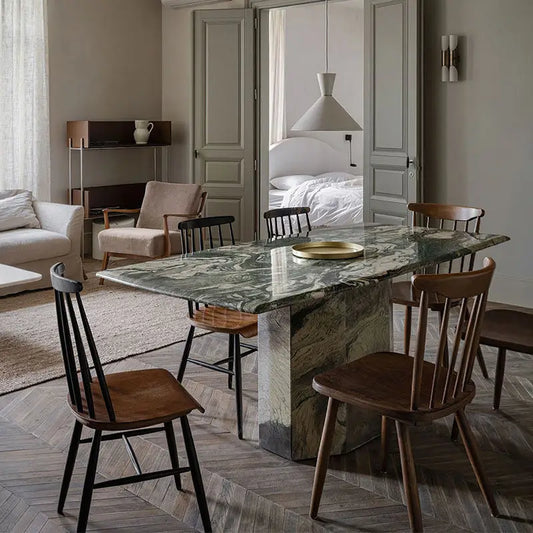 The Sculptural Landscape: Purple Landscape Marble Rectangular Dining Table