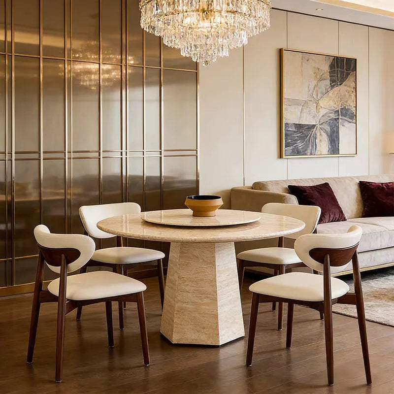 The Aurelian Round: French-Style Natural Travertine Dining Table - Natural Travertine Stone Furniture - Monolithic Design - One Stone One Picture - Luxury Marble Home (View 2)