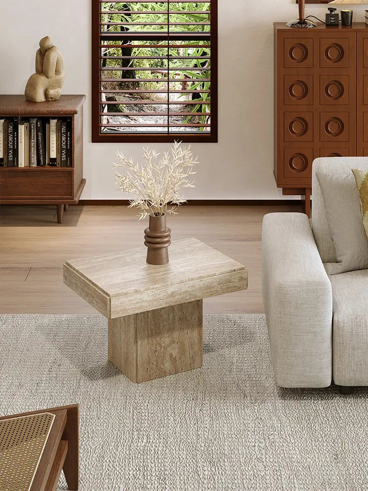 Classic Plinth Travertine Coffee Table - Monolithic Nesting Block