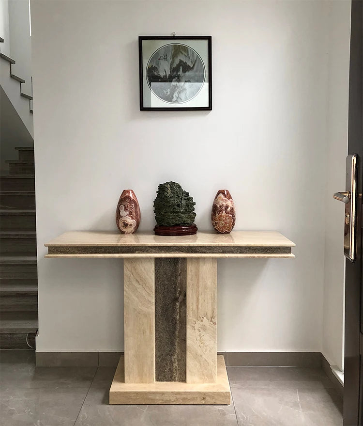 The Monolithic Gateway: Natural Travertine Console Table