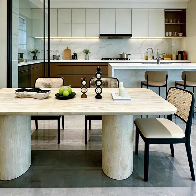 The Roman Monolith: Imported Natural Travertine Rectangular Dining Table