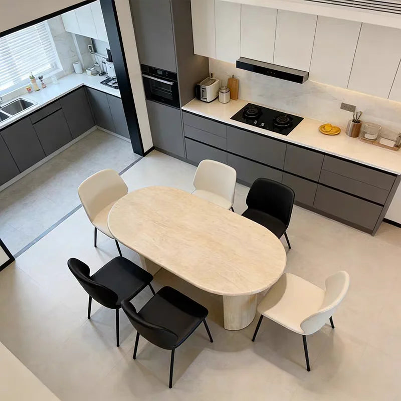 The Arcadian Oval: Imported Natural Travertine Dining Table