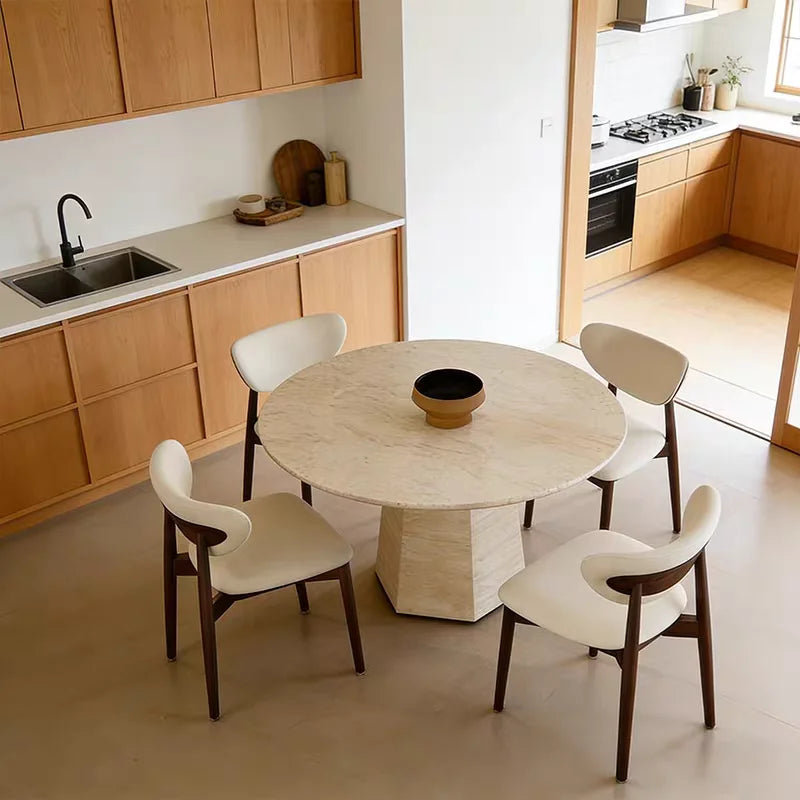 The Aurelian Round: French-Style Natural Travertine Dining Table - Natural Travertine Stone Furniture - Monolithic Design - One Stone One Picture - Luxury Marble Home (View 3)