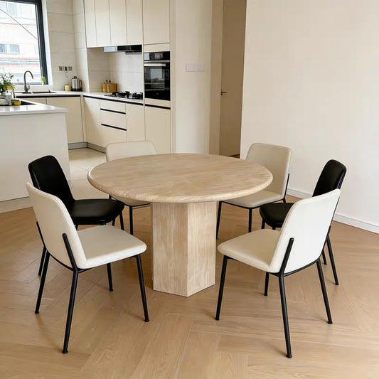 The Hexagon Pillar: Natural Travertine Monolithic Round Dining Table