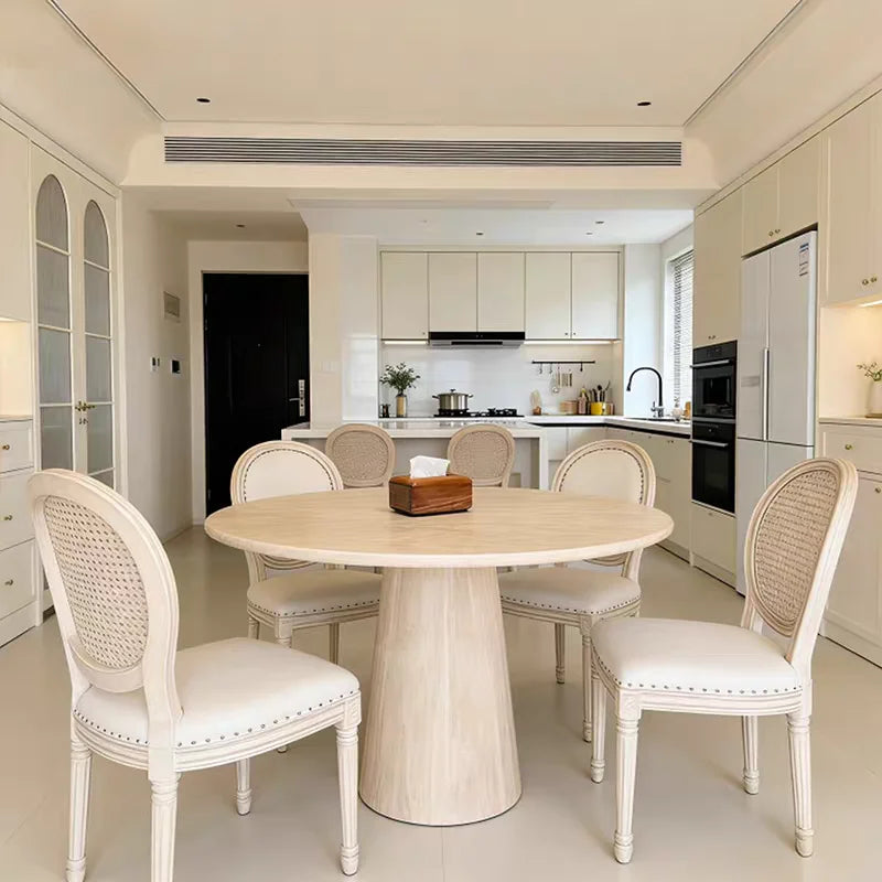 The Parisian Petite: French-Style Natural Travertine Round Dining Table - Natural Travertine Stone Furniture - Monolithic Design - One Stone One Picture - Luxury Marble Home (View 1)
