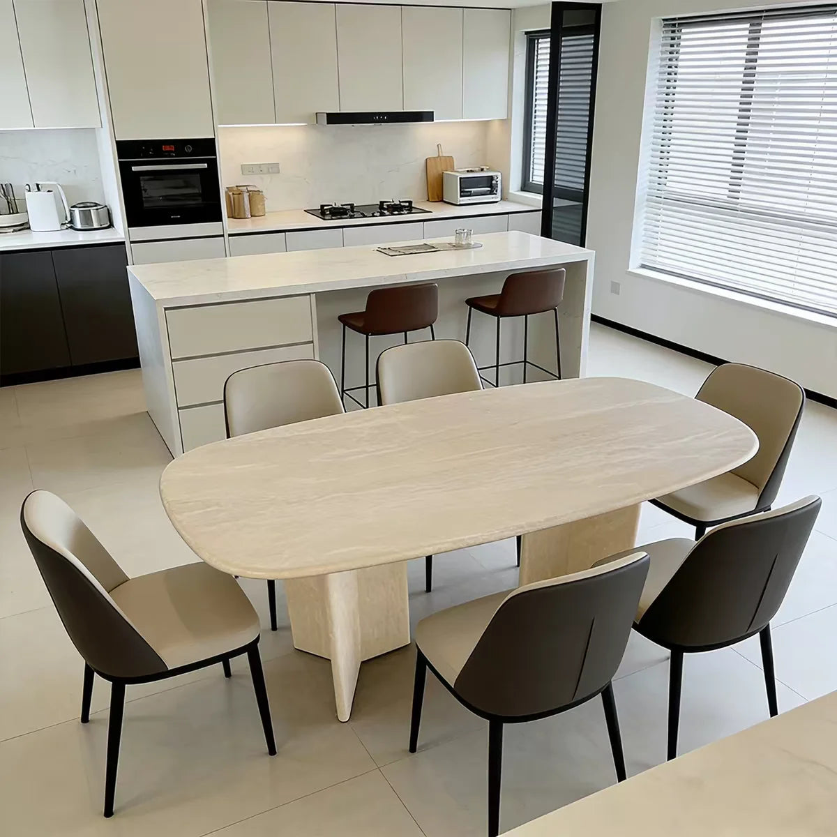 The Meridian Oval: Sculptural Natural Travertine Dining Table