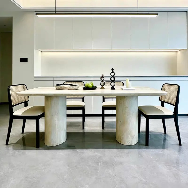 The Roman Monolith: Imported Natural Travertine Rectangular Dining Table