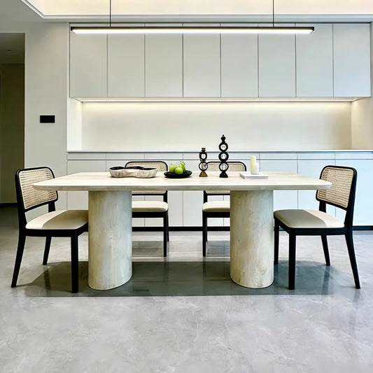 The Roman Monolith: Imported Natural Travertine Rectangular Dining Table