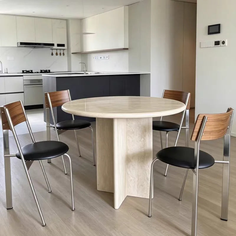 The Astraea Cross: Natural Travertine Star-Base Round Dining Table