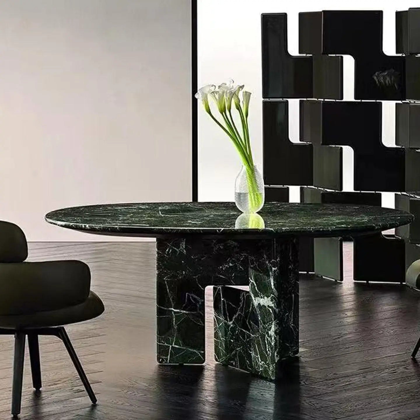 The Meridian: Monolithic Verde Alpi Marble Round Dining Table
