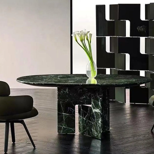The Meridian: Monolithic Verde Alpi Marble Round Dining Table