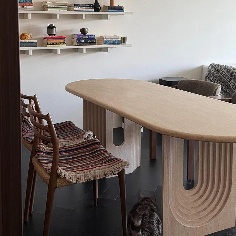 The Arch Monolith: Sculptural White Travertine Oval Dining Table