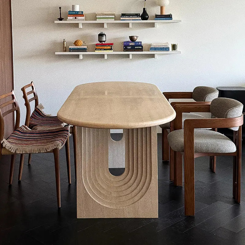 The Arch Monolith: Sculptural White Travertine Oval Dining Table