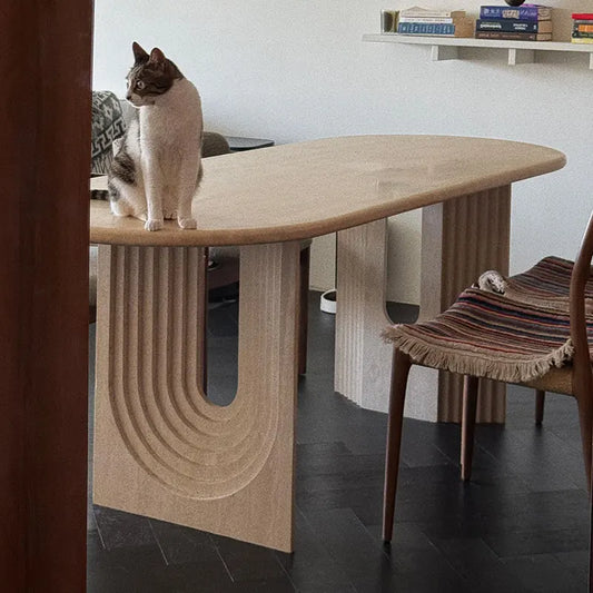The Arch Monolith: Sculptural White Travertine Oval Dining Table