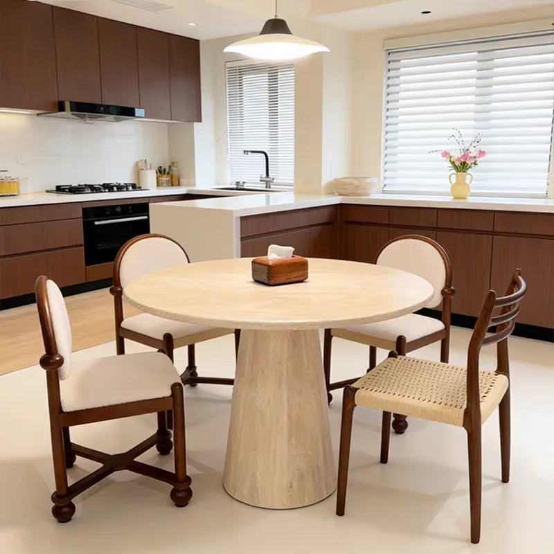 The Parisian Petite: French-Style Natural Travertine Round Dining Table - Natural Travertine Stone Furniture - Monolithic Design - One Stone One Picture - Luxury Marble Home (View 2)