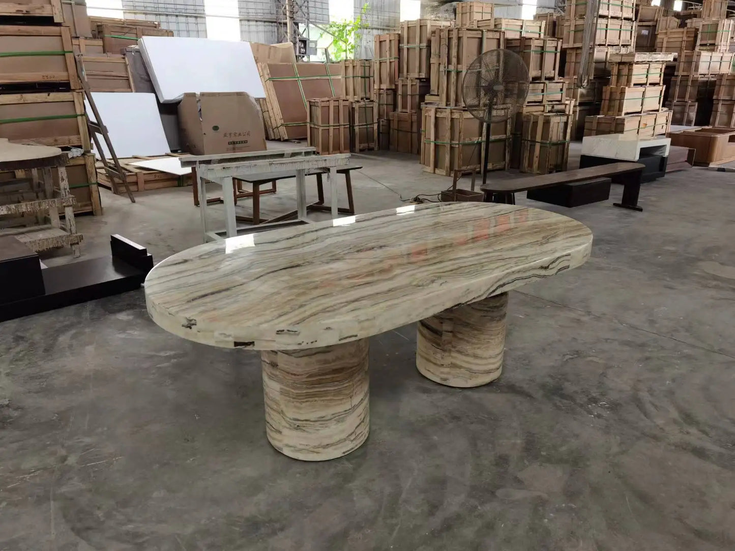 The Cypriot Monolith: Architectural Oval Natural Marble Dining Table