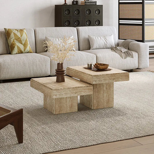 Classic Plinth Travertine Coffee Table - Monolithic Nesting Block