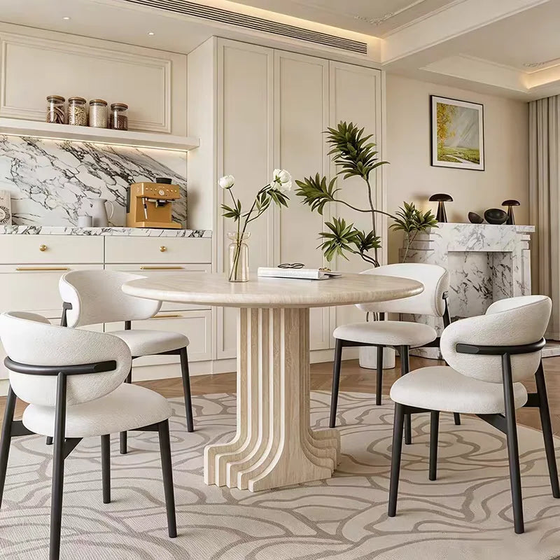 The Elysée Round: French-Style Fluted Natural Travertine Dining Table - Natural Travertine Stone Furniture - Monolithic Design - One Stone One Picture - Luxury Marble Home (View 4)