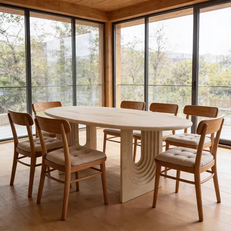 The Pantheon Oval: Natural Travertine Arch-Base Dining Table