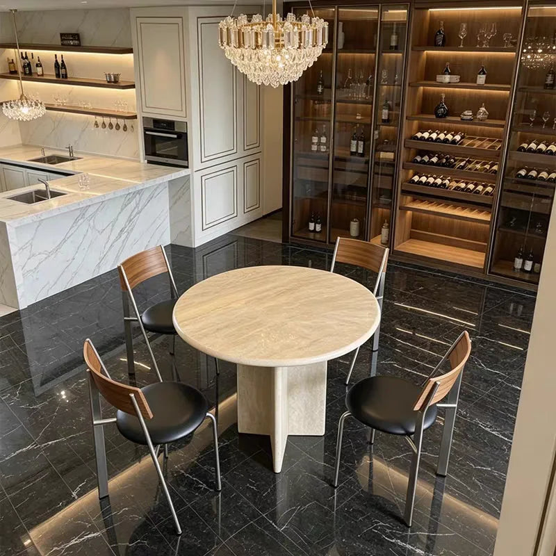 The Astraea Cross: Natural Travertine Star-Base Round Dining Table