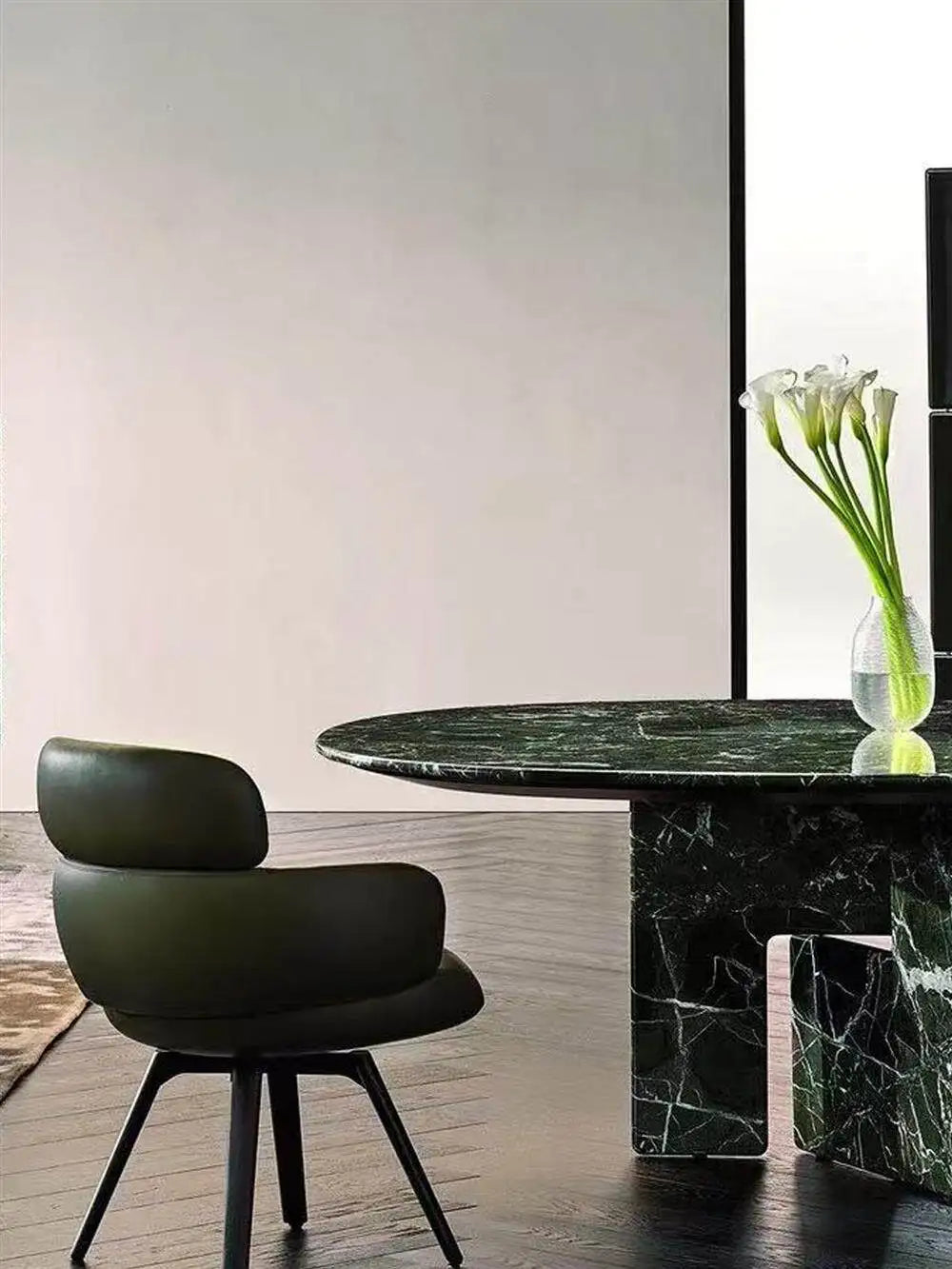The Meridian: Monolithic Verde Alpi Marble Round Dining Table