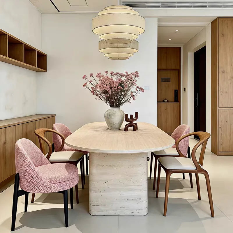 The Corinthian Oval: Imported Natural Travertine Dining Table