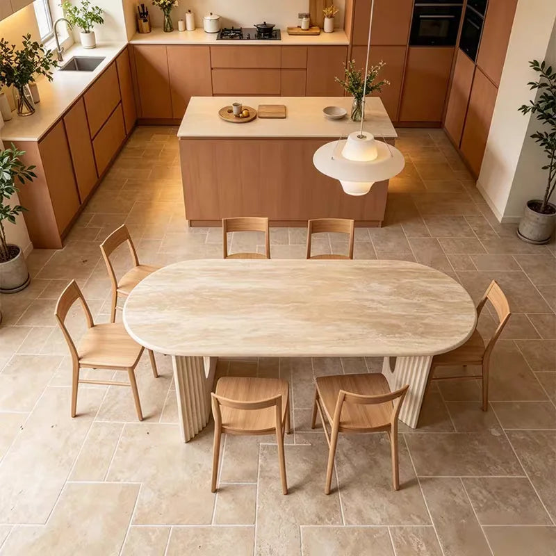 The Pantheon Oval: Natural Travertine Arch-Base Dining Table