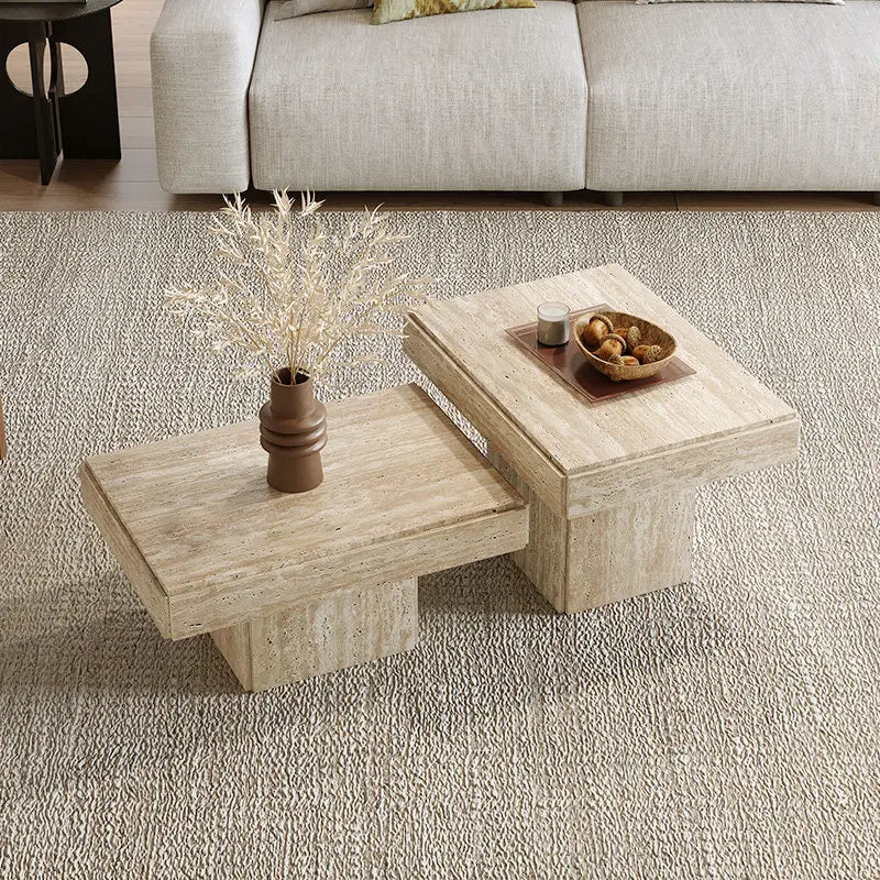 Classic Plinth Travertine Coffee Table - Monolithic Nesting Block