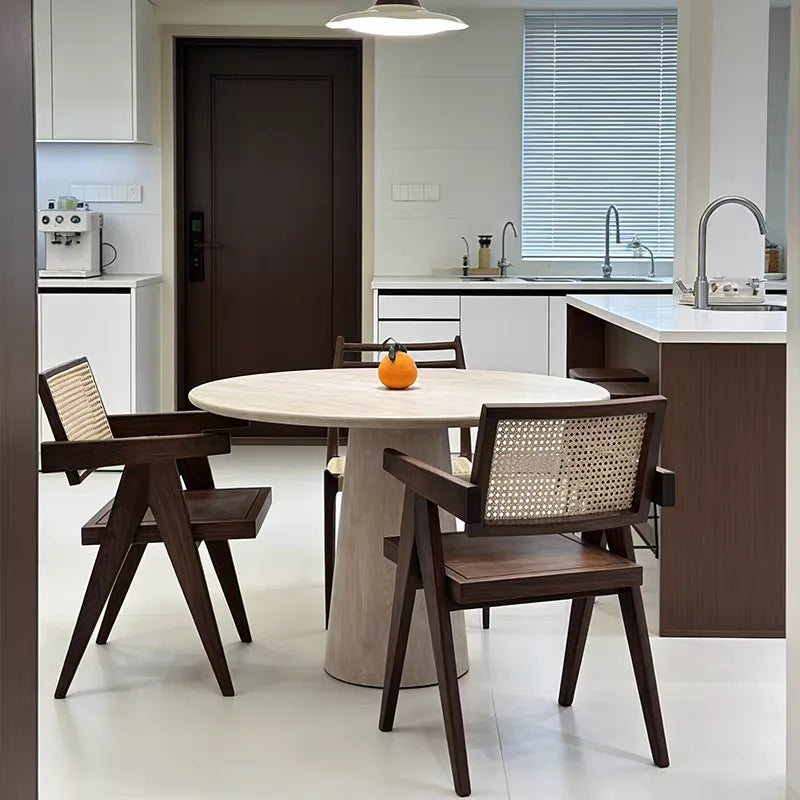 The Parisian Petite: French-Style Natural Travertine Round Dining Table - Natural Travertine Stone Furniture - Monolithic Design - One Stone One Picture - Luxury Marble Home (View 4)