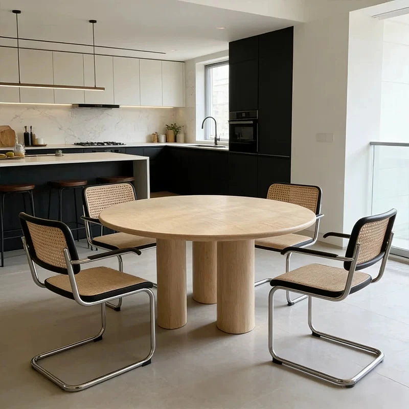 The Trinity Round: Natural Travertine Monolithic Dining Table