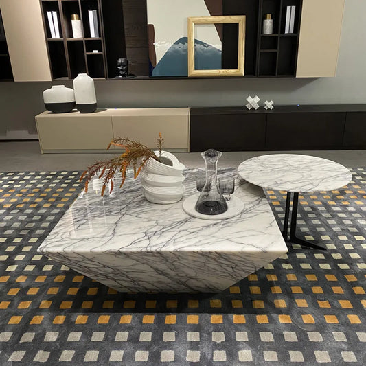 The Frost Blossom: Natural Xiangxuemai Marble Square Coffee Table
