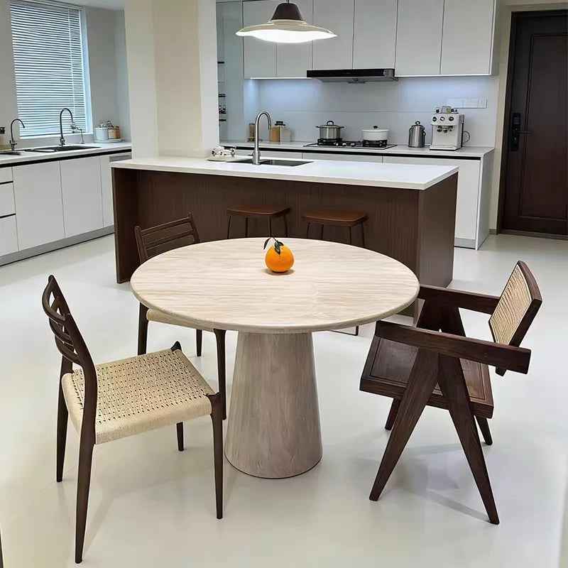 The Parisian Petite: French-Style Natural Travertine Round Dining Table - Natural Travertine Stone Furniture - Monolithic Design - One Stone One Picture - Luxury Marble Home (View 3)