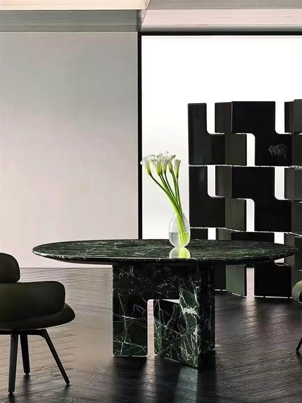 The Meridian: Monolithic Verde Alpi Marble Round Dining Table