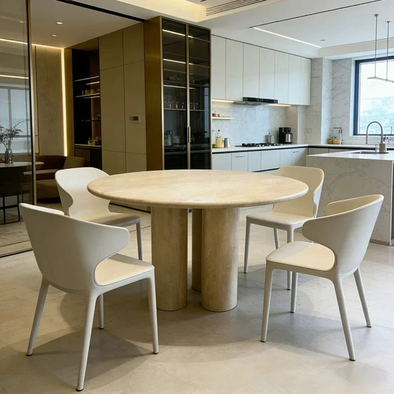 The Trinity Round: Natural Travertine Monolithic Dining Table