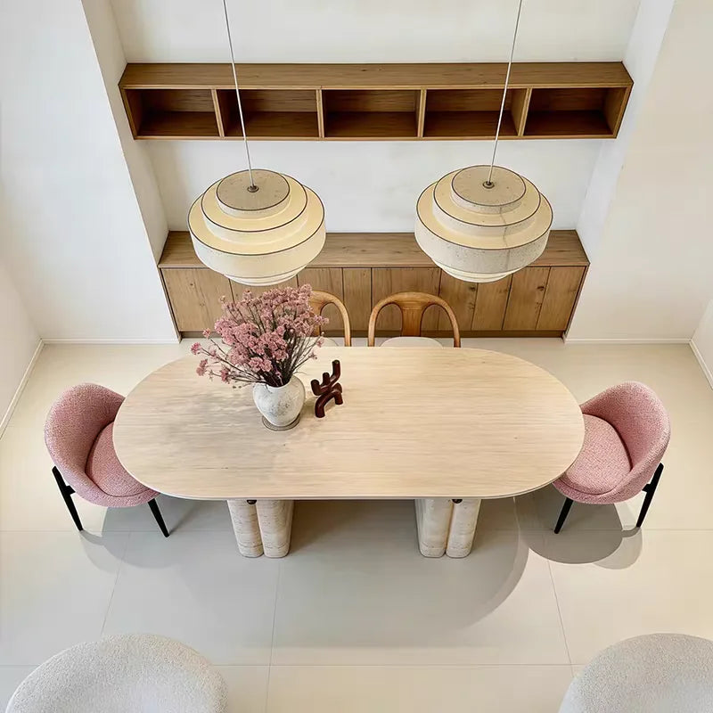 The Corinthian Oval: Imported Natural Travertine Dining Table