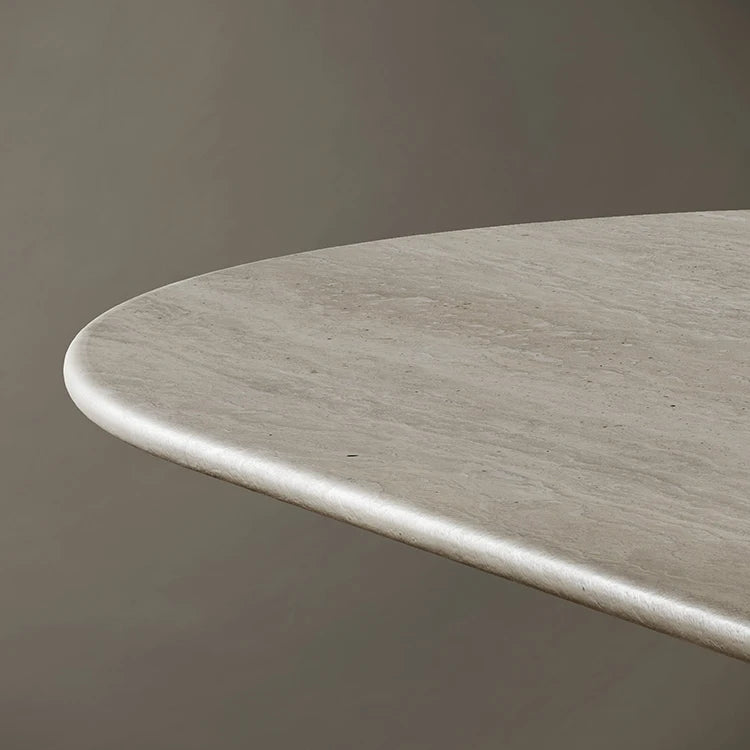 Architectural Fluted White Travertine Oval Dining Table - Monolithic Stone Collection