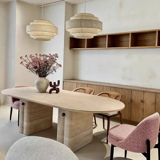 The Corinthian Oval: Imported Natural Travertine Dining Table