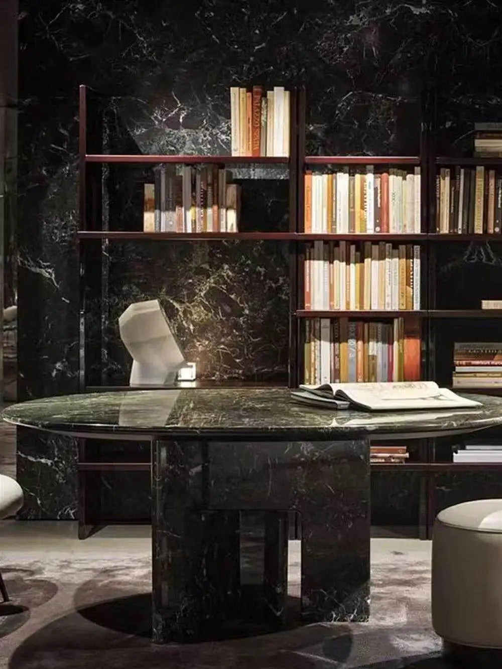 The Meridian: Monolithic Verde Alpi Marble Round Dining Table