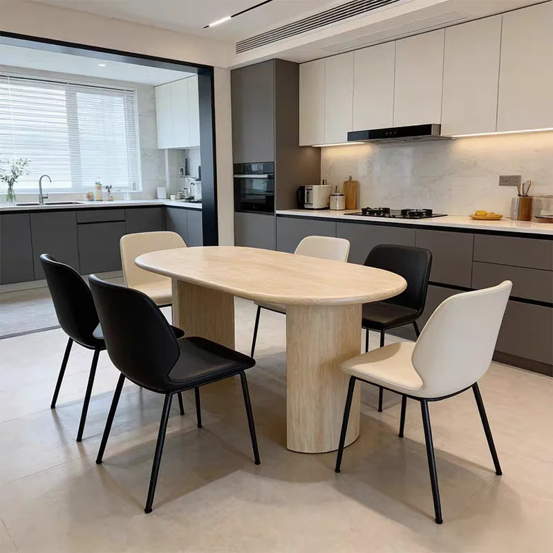 The Arcadian Oval: Imported Natural Travertine Dining Table