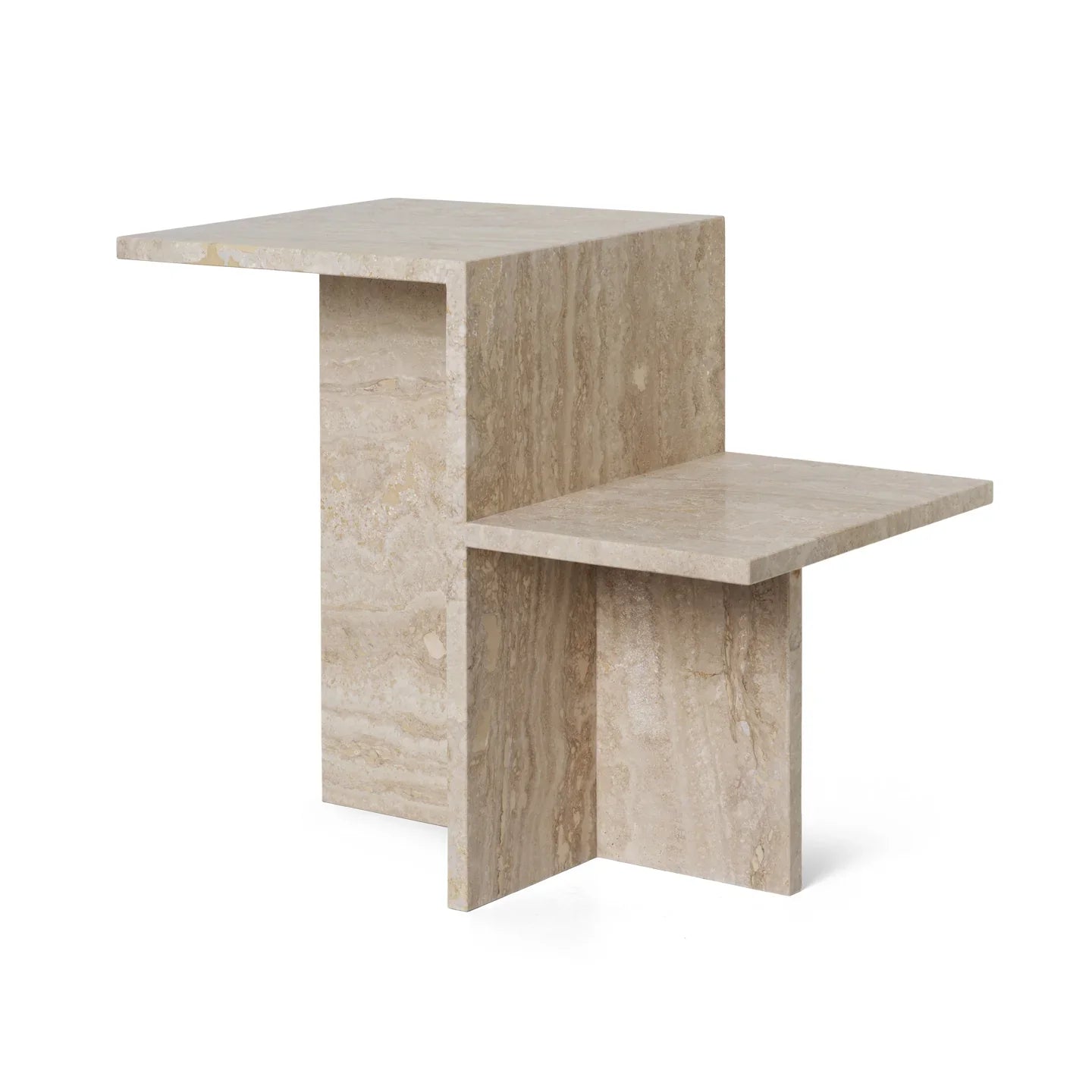 The Interlocking Monolith: Natural Travertine Stepped Coffee Table