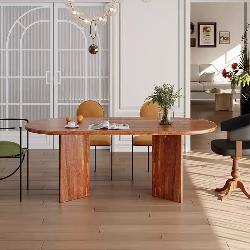 The Sienna Monolith: Sculptural Red Travertine Dining Table - Natural Travertine Stone Furniture - Monolithic Design - One Stone One Picture - Luxury Marble Home (View 2)