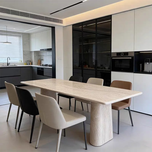 The Versailles Monolith: French Style Natural Travertine Dining Table