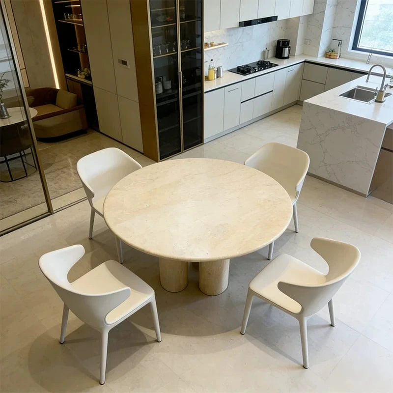 The Trinity Round: Natural Travertine Monolithic Dining Table