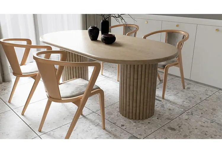 Architectural Fluted Travertine Oval Dining Table - Monolithic Stone Collection