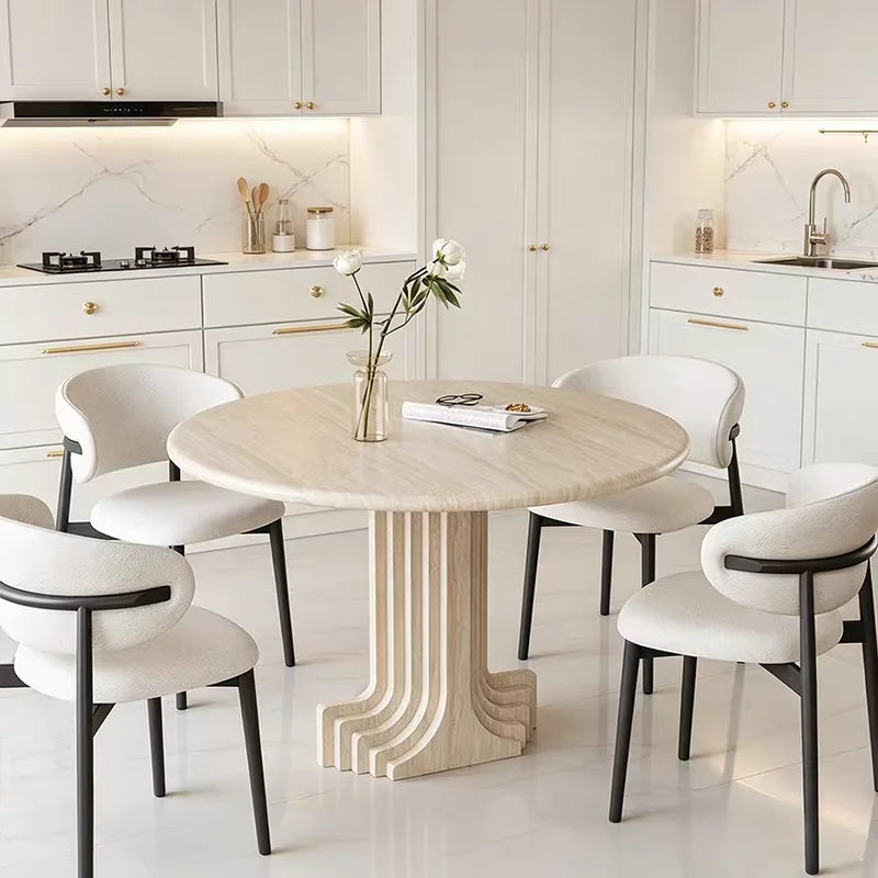 The Elysée Round: French-Style Fluted Natural Travertine Dining Table - Natural Travertine Stone Furniture - Monolithic Design - One Stone One Picture - Luxury Marble Home (View 3)